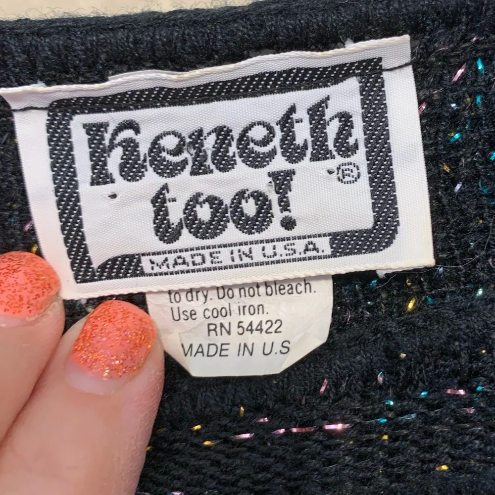 Keneth Too | VTG Jewel Tone Tinsel Check Knit Pattern Crewneck Sweater Top - Picture 7 of 10